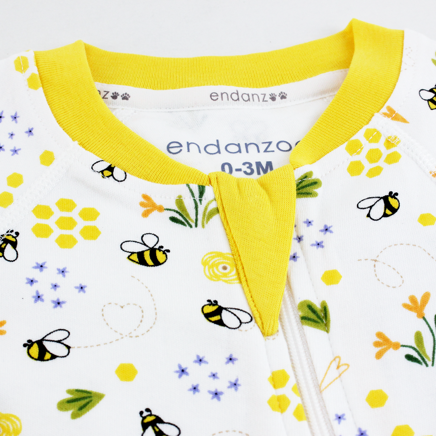 Endanzoo Organic Long Sleeve Double Zippered Romper - BumbleBee