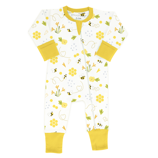 Endanzoo Organic Long Sleeve Double Zippered Romper - BumbleBee