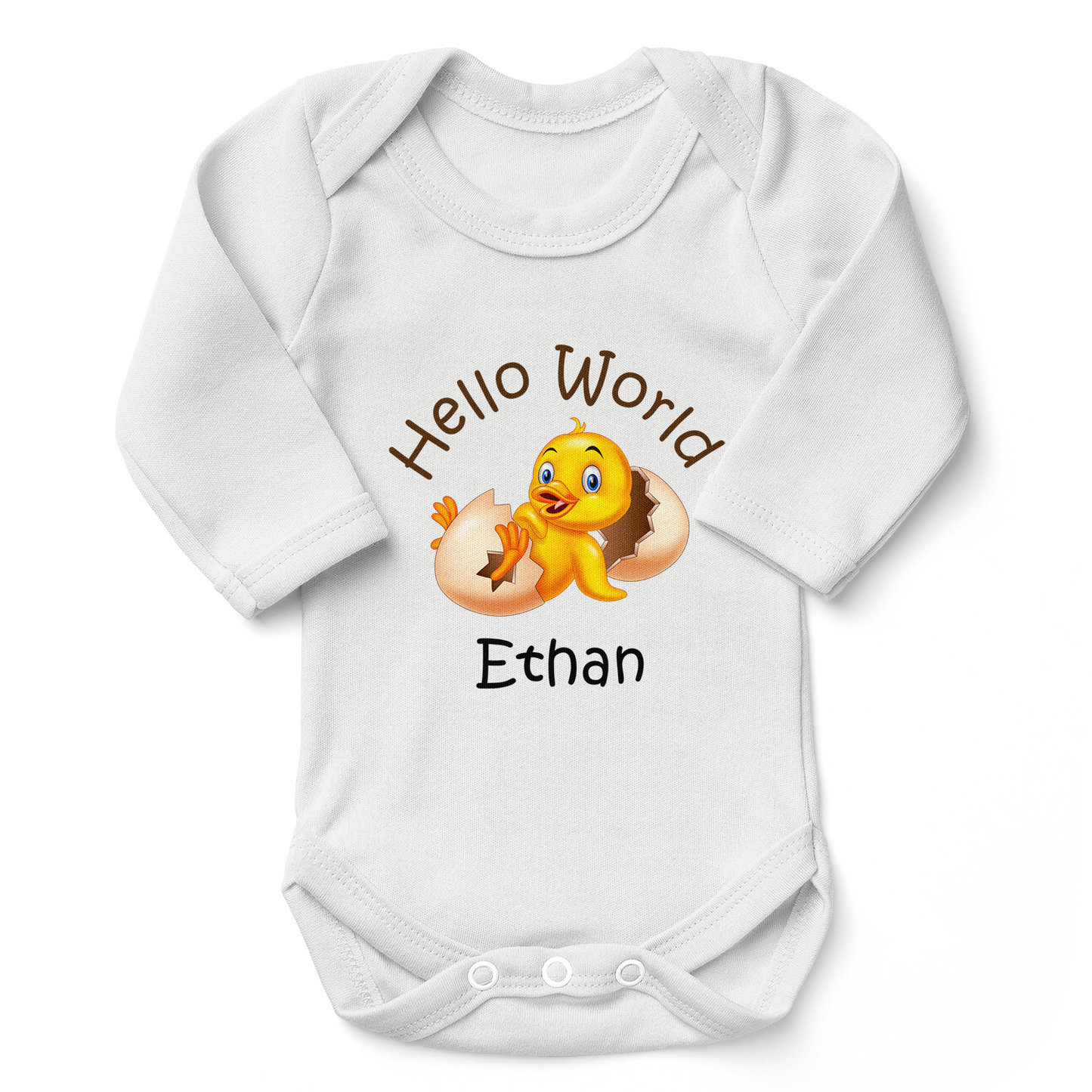 Personalized Organic Long Sleeve Baby Bodysuit - Little Yellow Duck