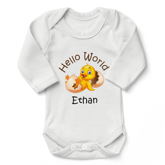 Personalized Organic Long Sleeve Baby Bodysuit - Little Yellow Duck