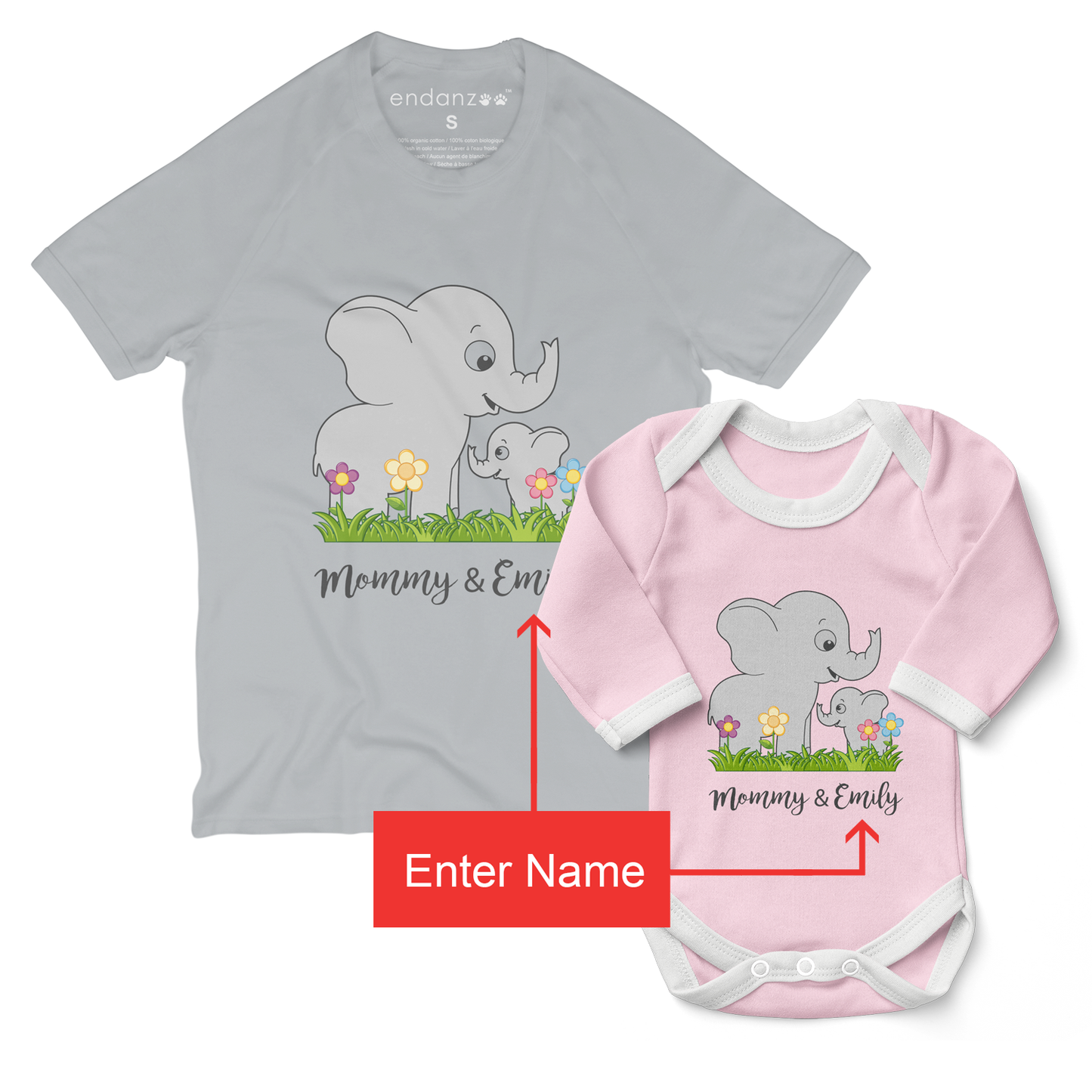 Personalized Matching Mom & Baby Organic Outfits - Elephant Family