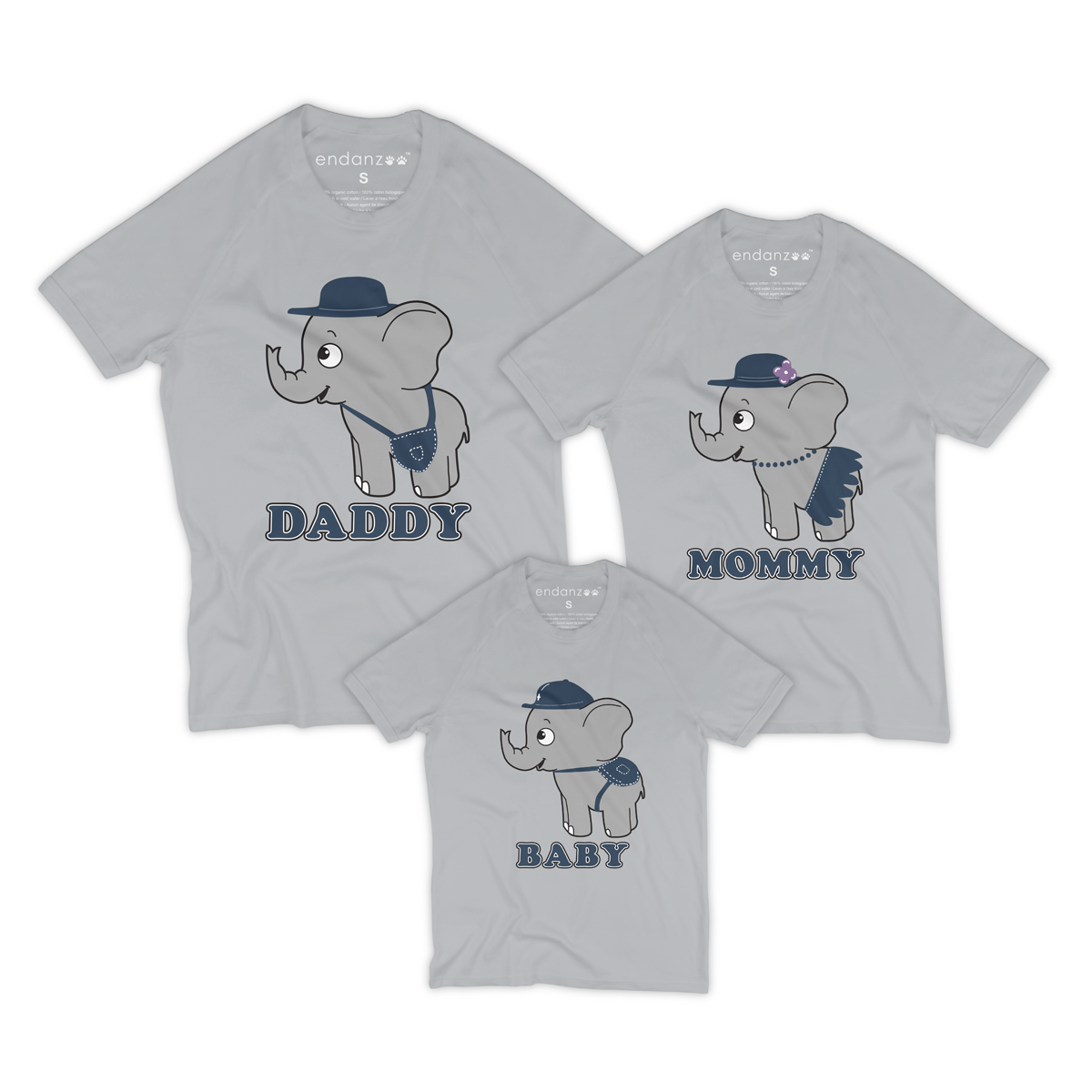 Matching Family Organic Tee Shirts- Traveling With Elephants (Grey)