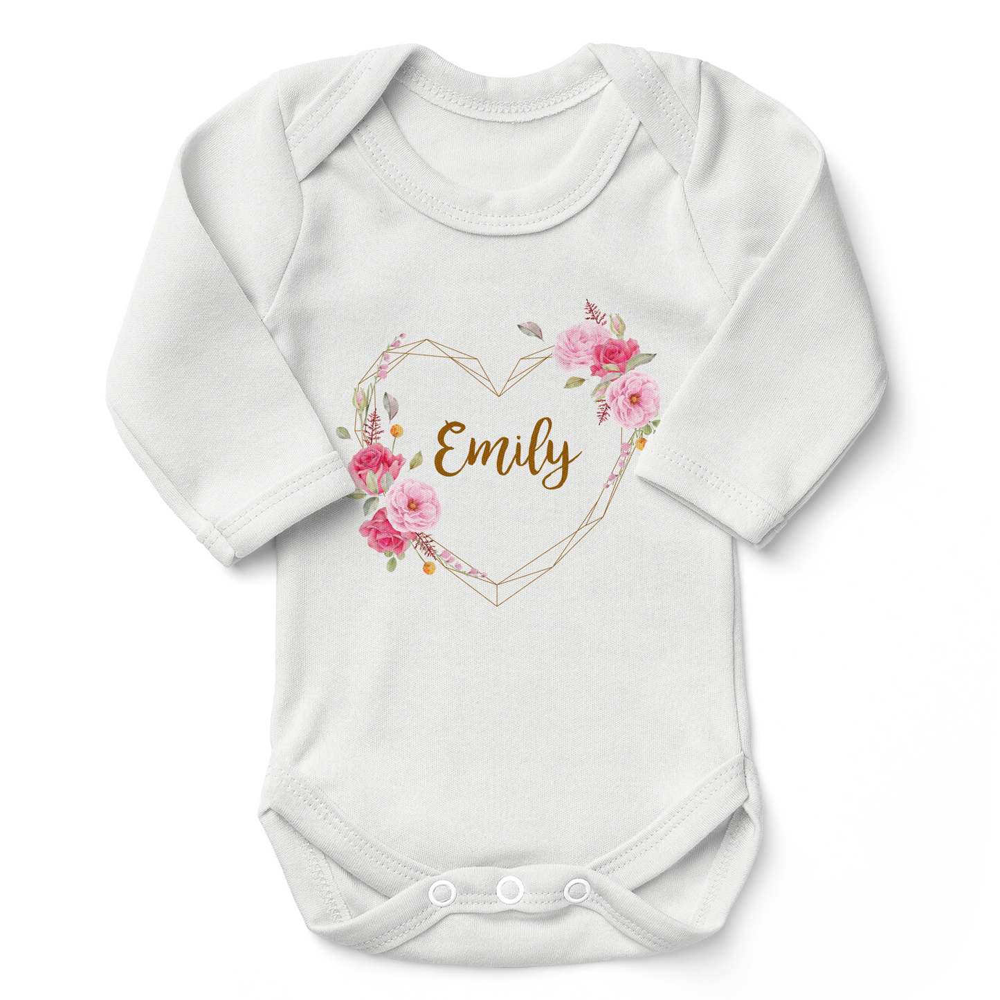 Personalized Organic Long Sleeve Baby Bodysuit - Floral Love