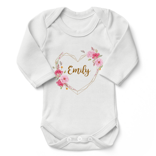 Personalized Organic Long Sleeve Baby Bodysuit - Floral Love
