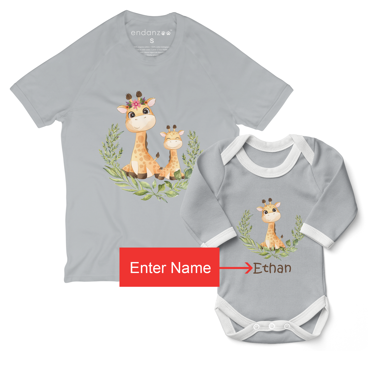 Personalized Matching Mom & Baby Organic Outfits - Giraffe Family