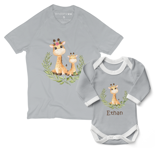 Personalized Matching Mom & Baby Organic Outfits - Giraffe Family
