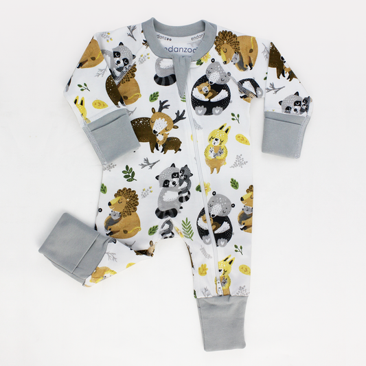 Endanzoo Organic Long Sleeve Double Zippered Romper- Safari Hugs