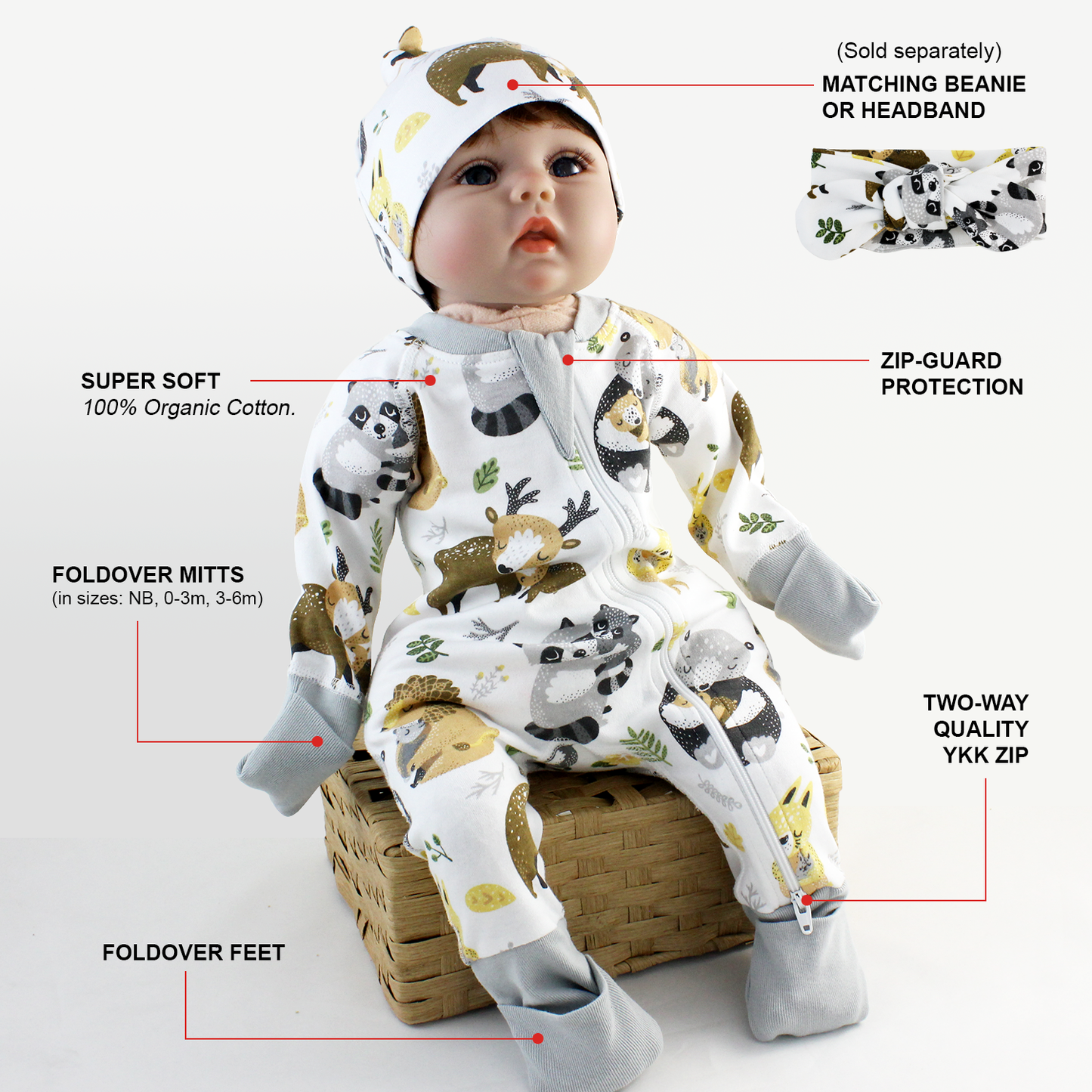 Endanzoo Organic Long Sleeve Double Zippered Romper- Safari Hugs