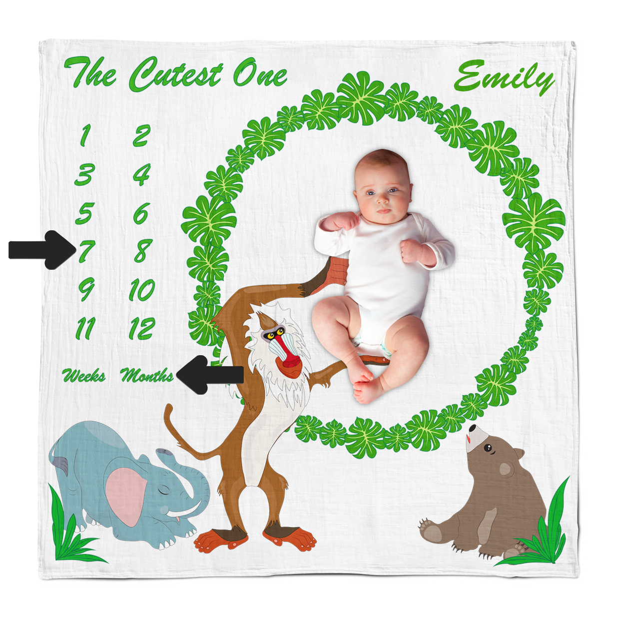 Personalized Endanzoo Baby Monthly Milestone Muslin Swaddle Blanket Jungle Friends