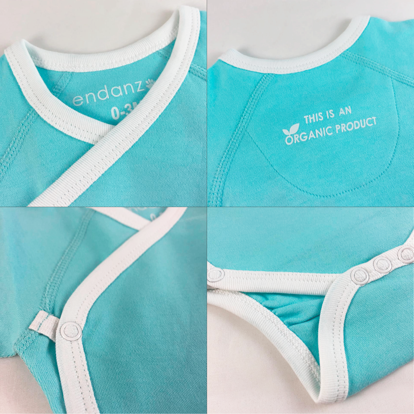 Organic Long Sleeve Kimono Bodysuit - Aqua