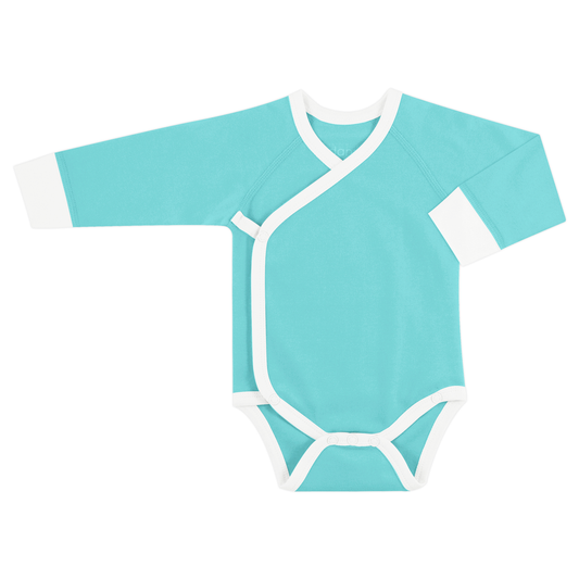 Organic Long Sleeve Kimono Bodysuit - Aqua
