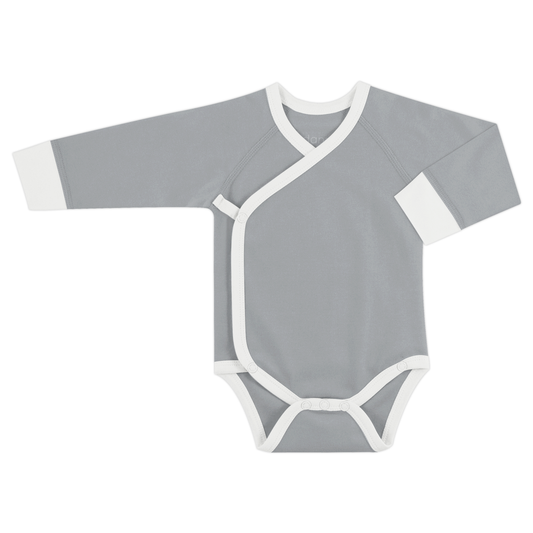 Organic Long Sleeve Kimono Bodysuit - Grey