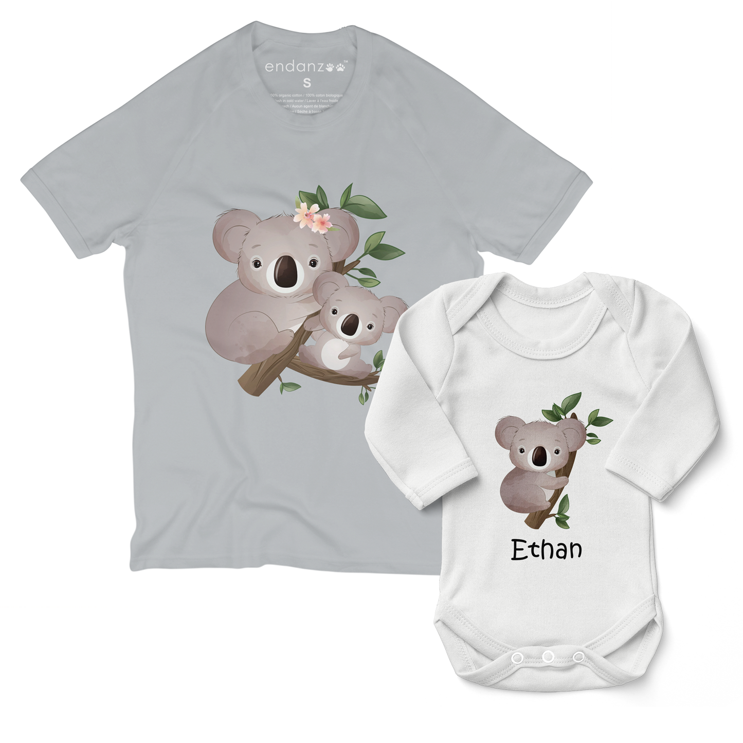 Personalized Matching Mom & Baby Organic Outfits -Koala family