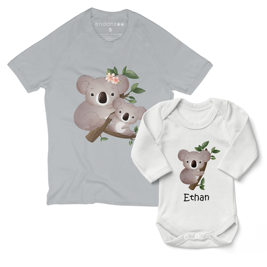 Personalized Matching Mom & Baby Organic Outfits -Koala family
