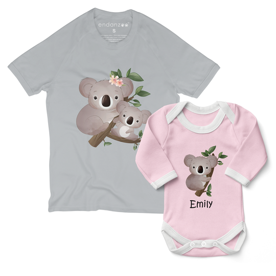 Personalized Matching Mom & Baby Organic Outfits -Koala family