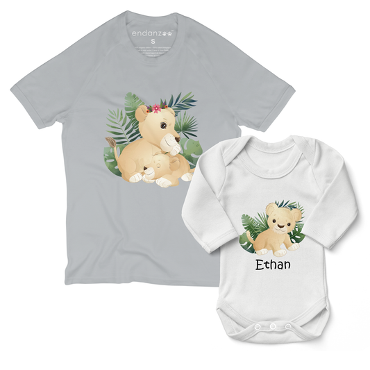 Personalized Matching Mom & Baby Organic Outfits - Lion family
