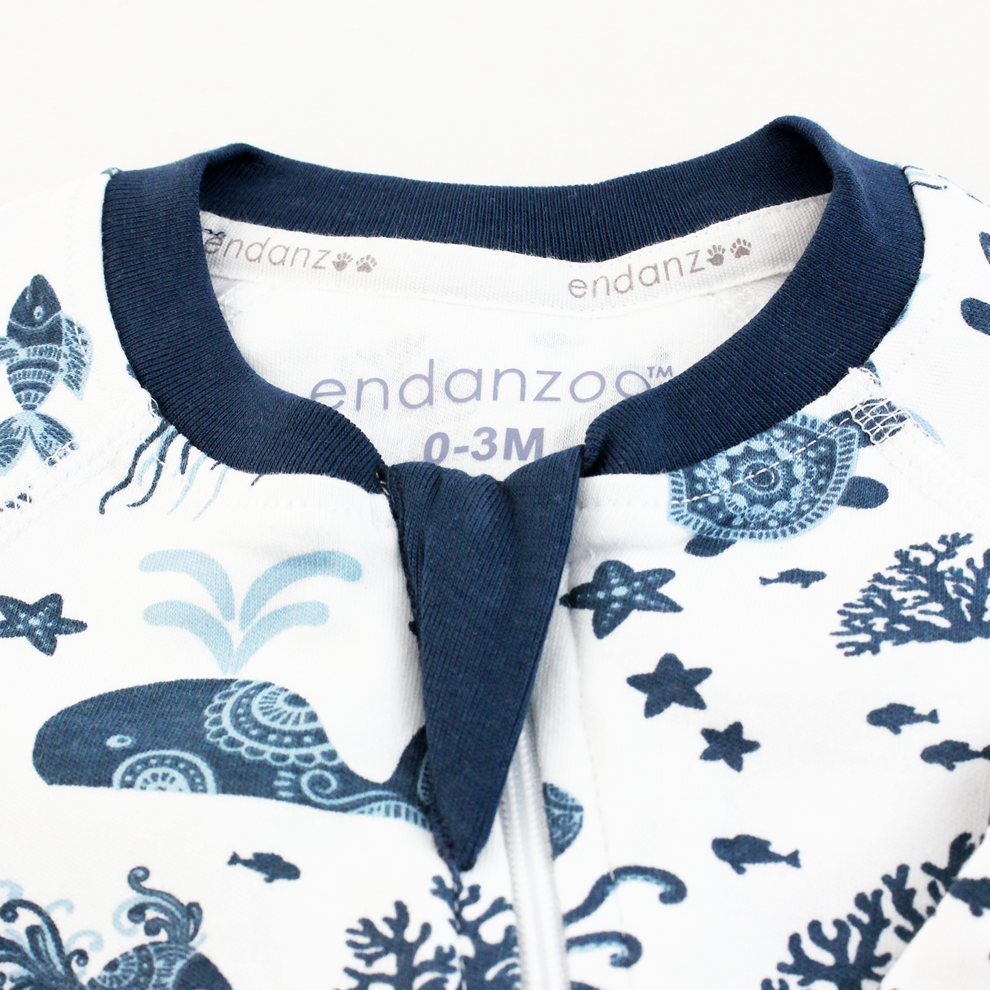 Endanzoo Organic Long Sleeve Double Zippered Romper - Deep Sea