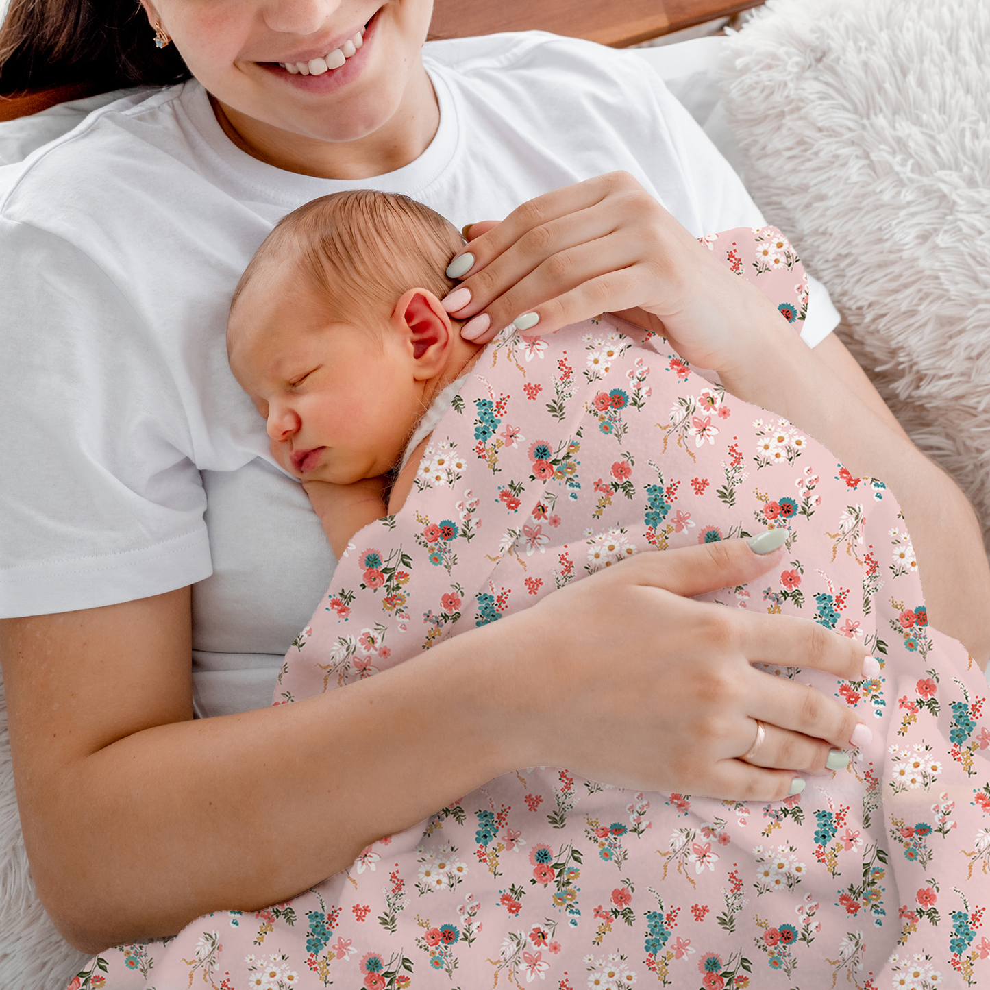 Endanzoo Organic Baby Girl Swaddle Blanket- Pink Blossom