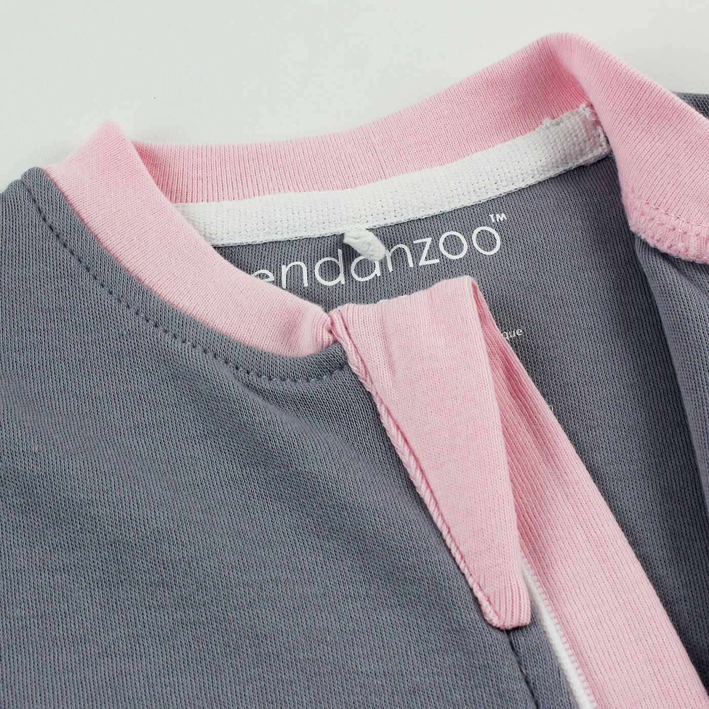 Organic Long Sleeve Double Zippered Romper - Grey w/ Pink