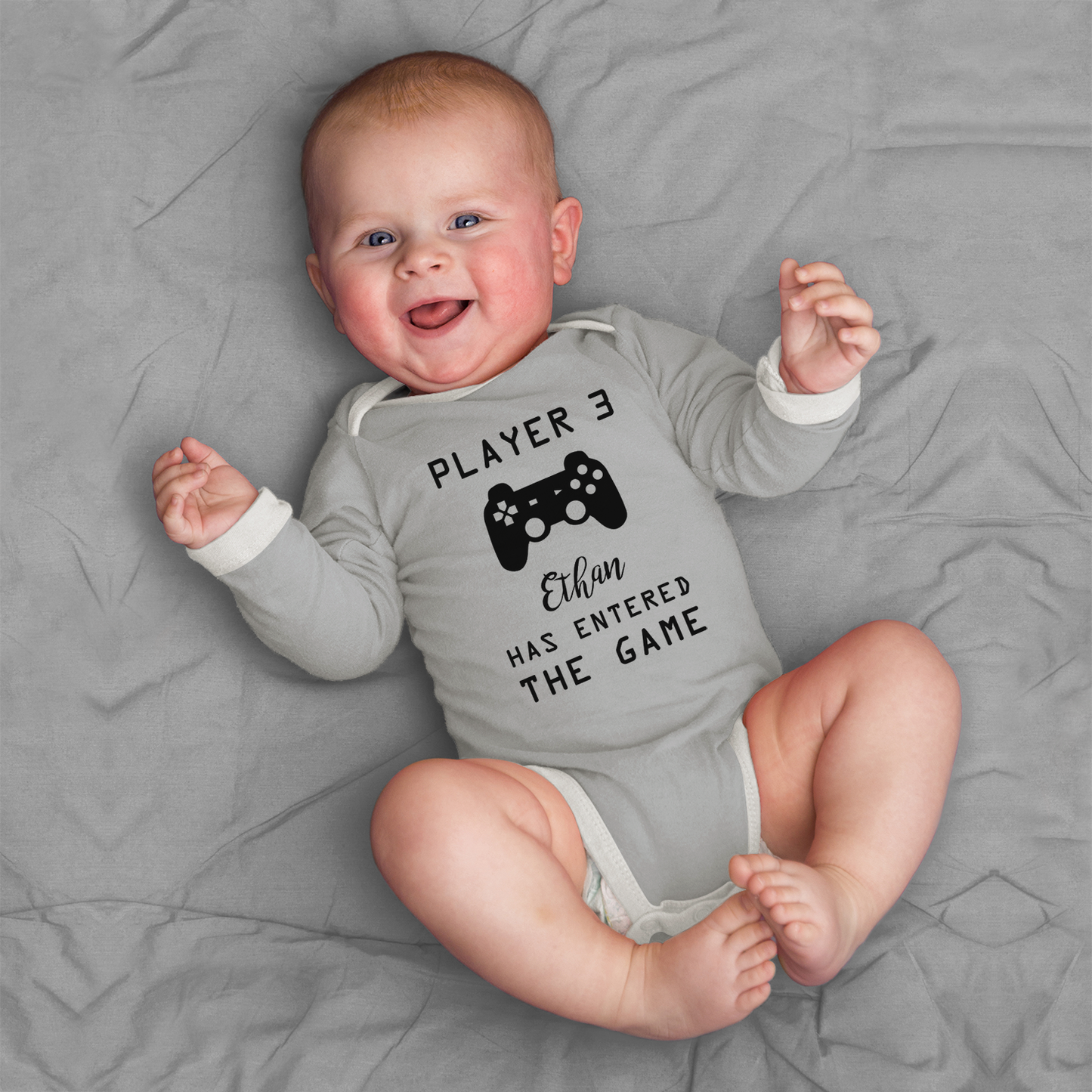 Player 3 Pregnancy Announcement Funny Organic Baby Bodysuit
