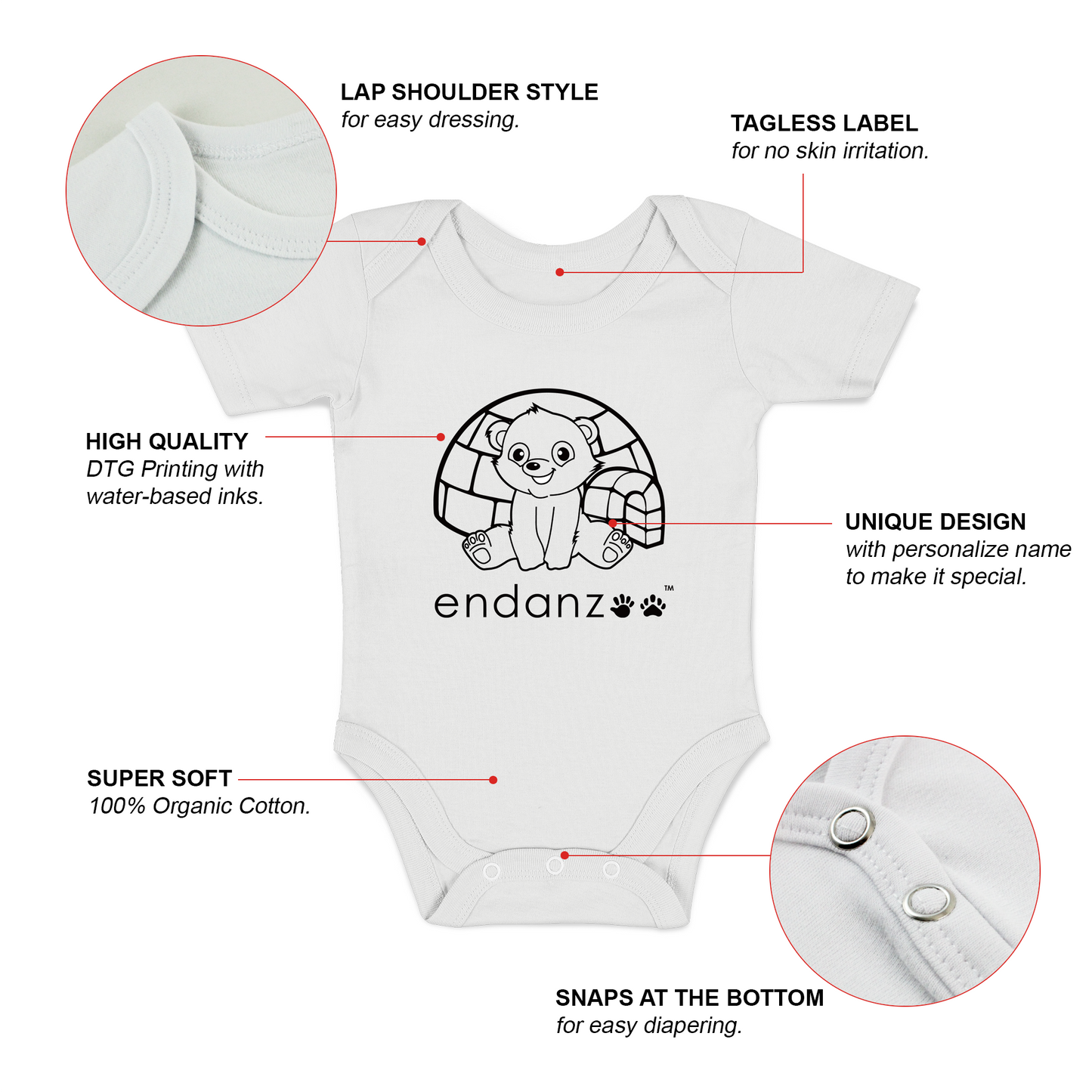 Organic Short Sleeve Baby Bodysuit - Polar Bear & Igloo