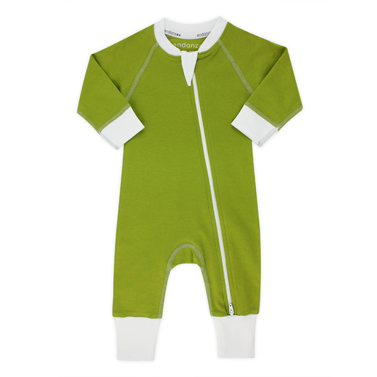Classic Snuggle Organic Long Sleeve Double Zippered Romper - Green