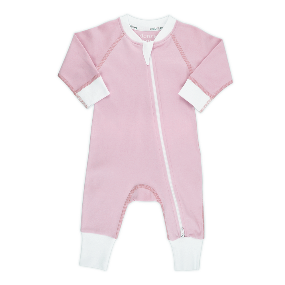 Endanzoo Classic Snuggle Organic Long Sleeve Double Zippered Romper - Pink