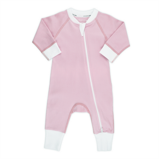 Endanzoo Classic Snuggle Organic Long Sleeve Double Zippered Romper - Pink