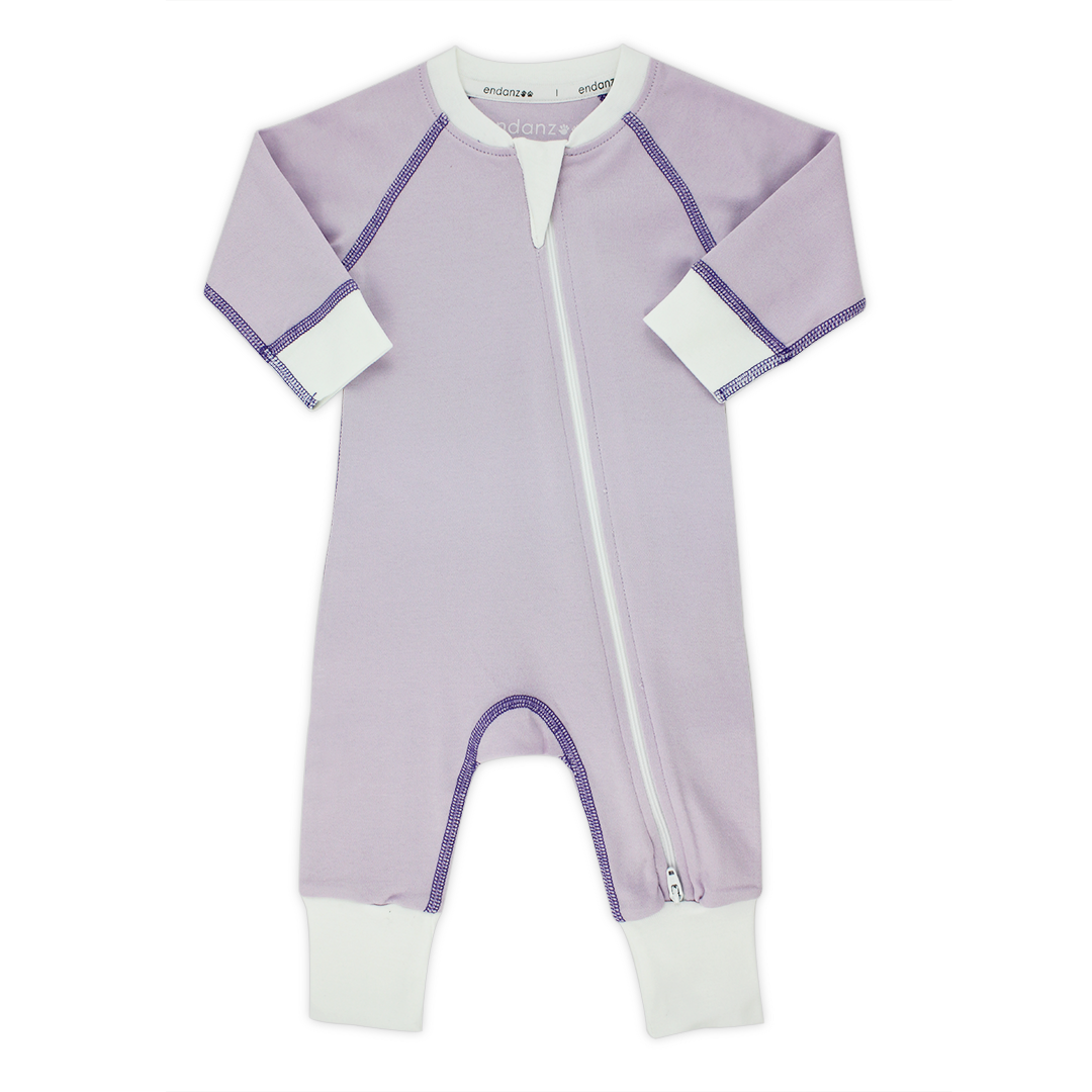 Classic Snuggle Organic Long Sleeve Double Zippered Romper - Purple