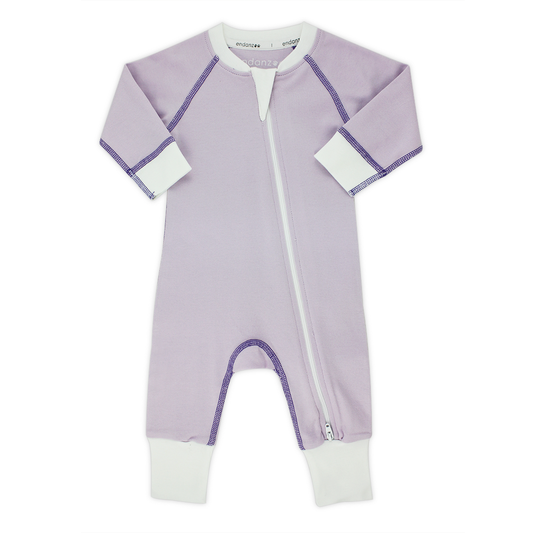 Classic Snuggle Organic Long Sleeve Double Zippered Romper - Purple