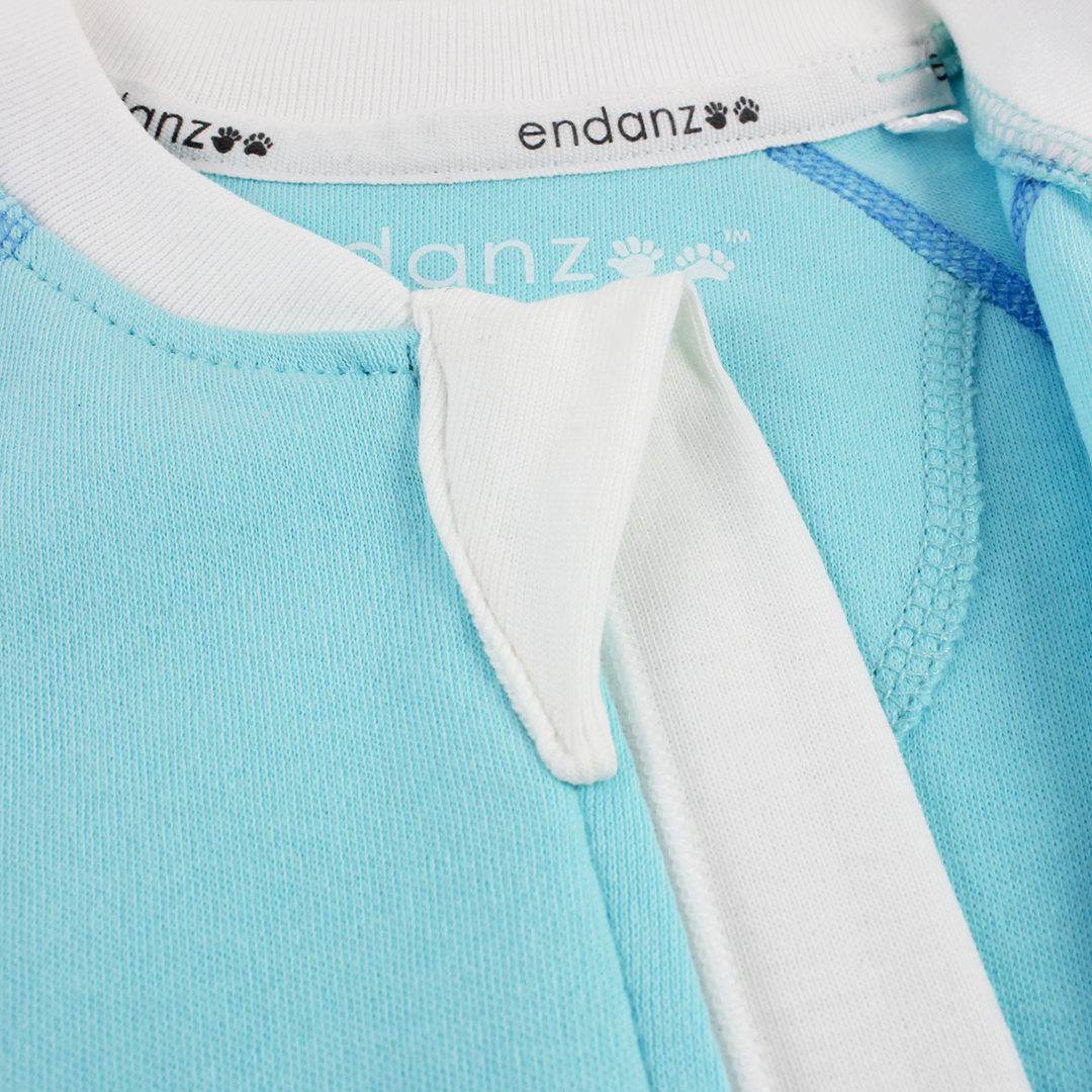 Classic Snuggle Organic Long Sleeve Double Zippered Romper - Aqua