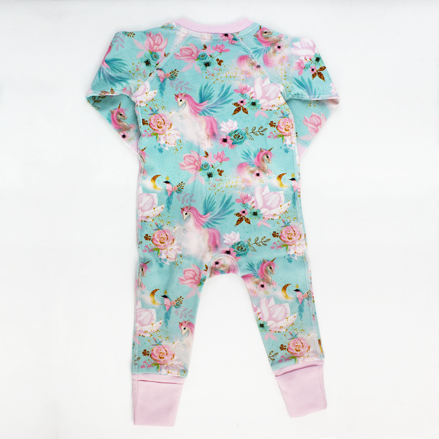 Endanzoo Organic Long Sleeve Double Zippered Romper - Mystical Unicorns