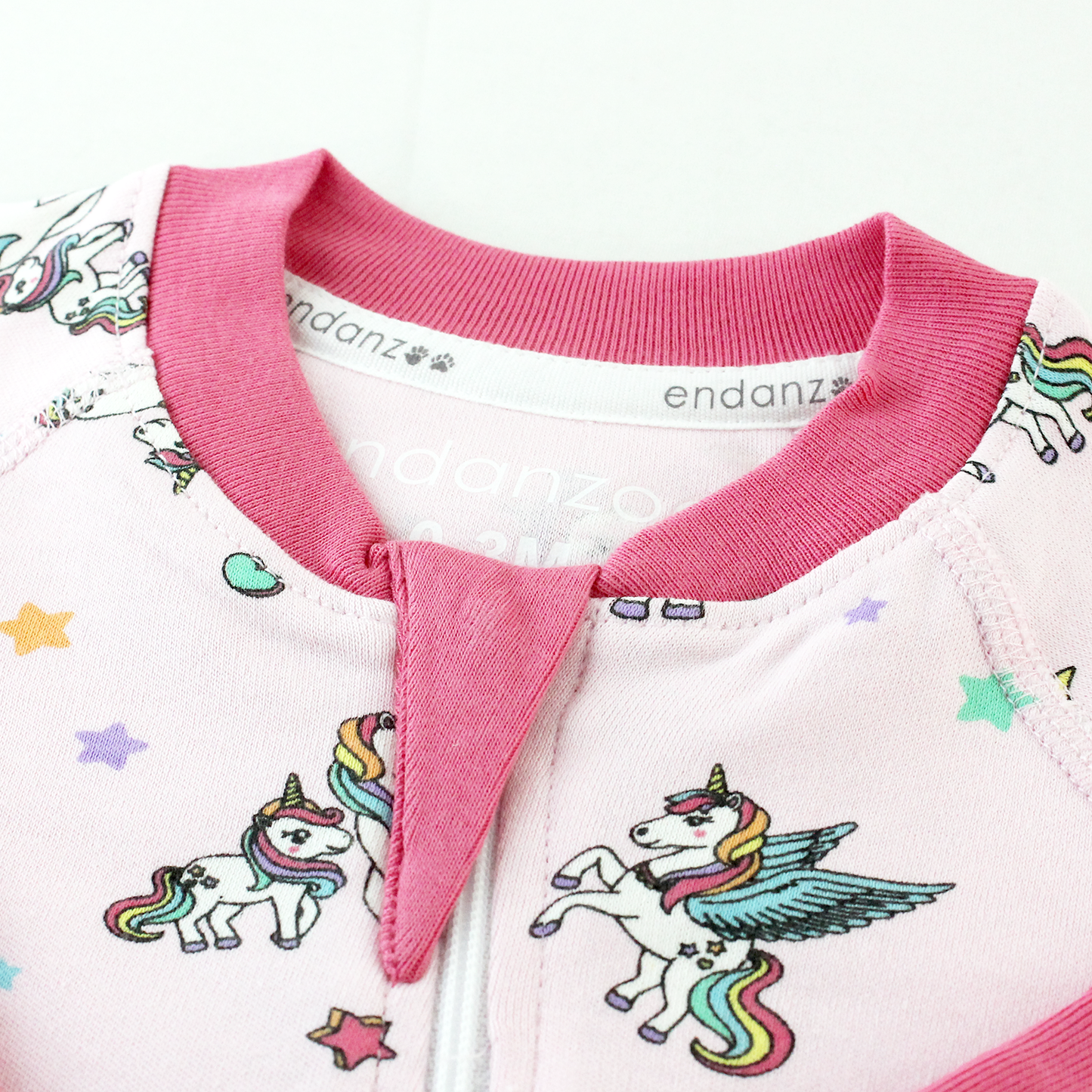 Endanzoo Organic Long Sleeve Double Zippered Romper - Rainbow Unicorn