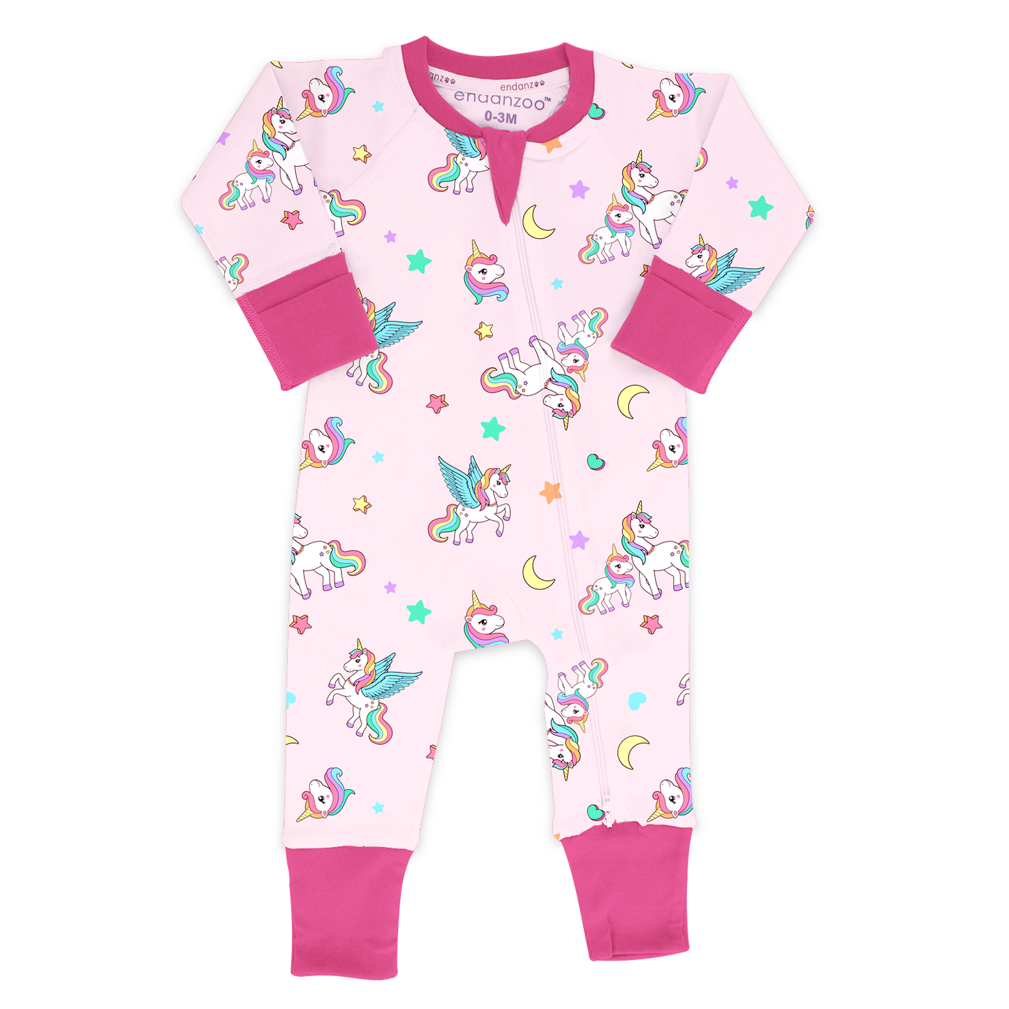 Endanzoo Organic Long Sleeve Double Zippered Romper - Rainbow Unicorn