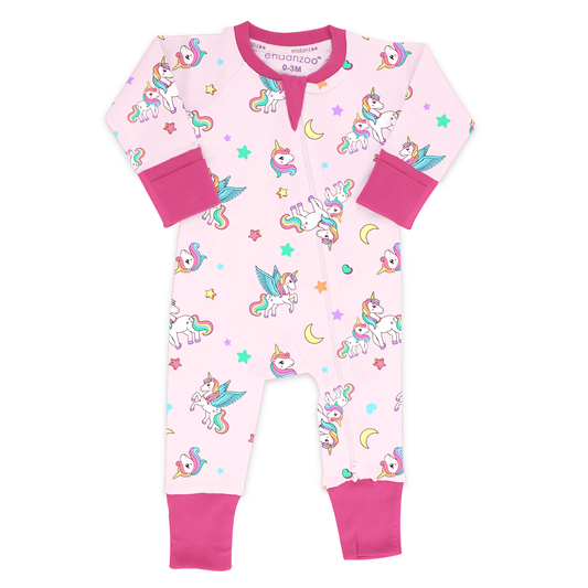 Endanzoo Organic Long Sleeve Double Zippered Romper - Rainbow Unicorn
