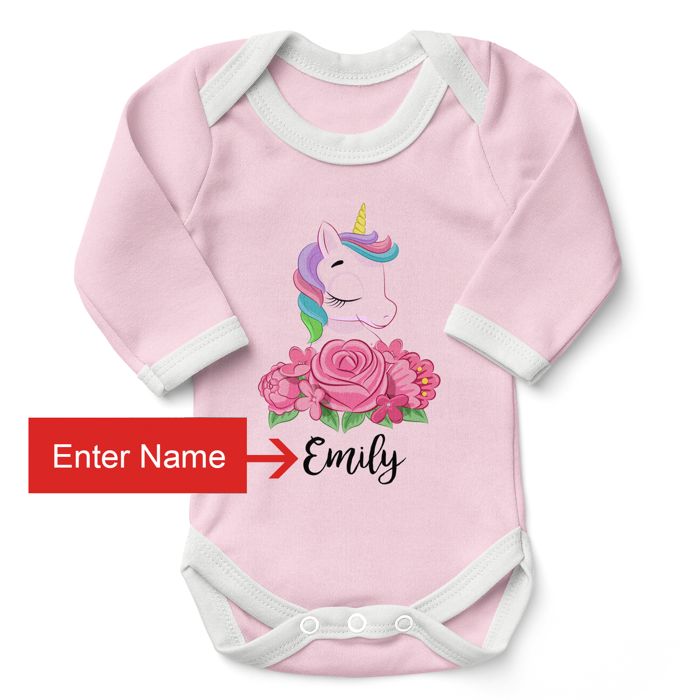 Personalized Organic Long Sleeve Baby Bodysuit - Unicorn
