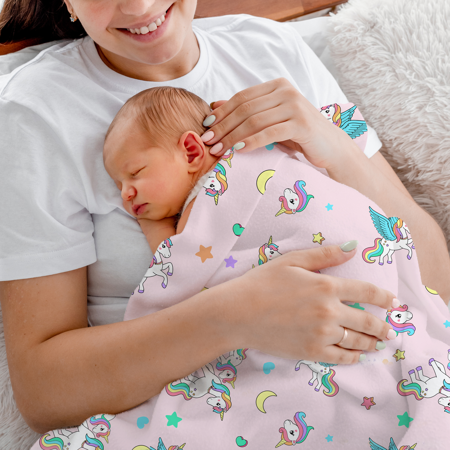 Endanzoo Organic Baby Swaddle Blanket - Rainbow Unicorn