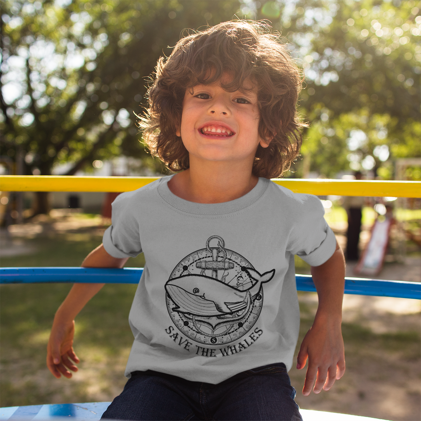 Organic Short Sleeve Kids Tee Shirt - Whale with Ship Anchor
