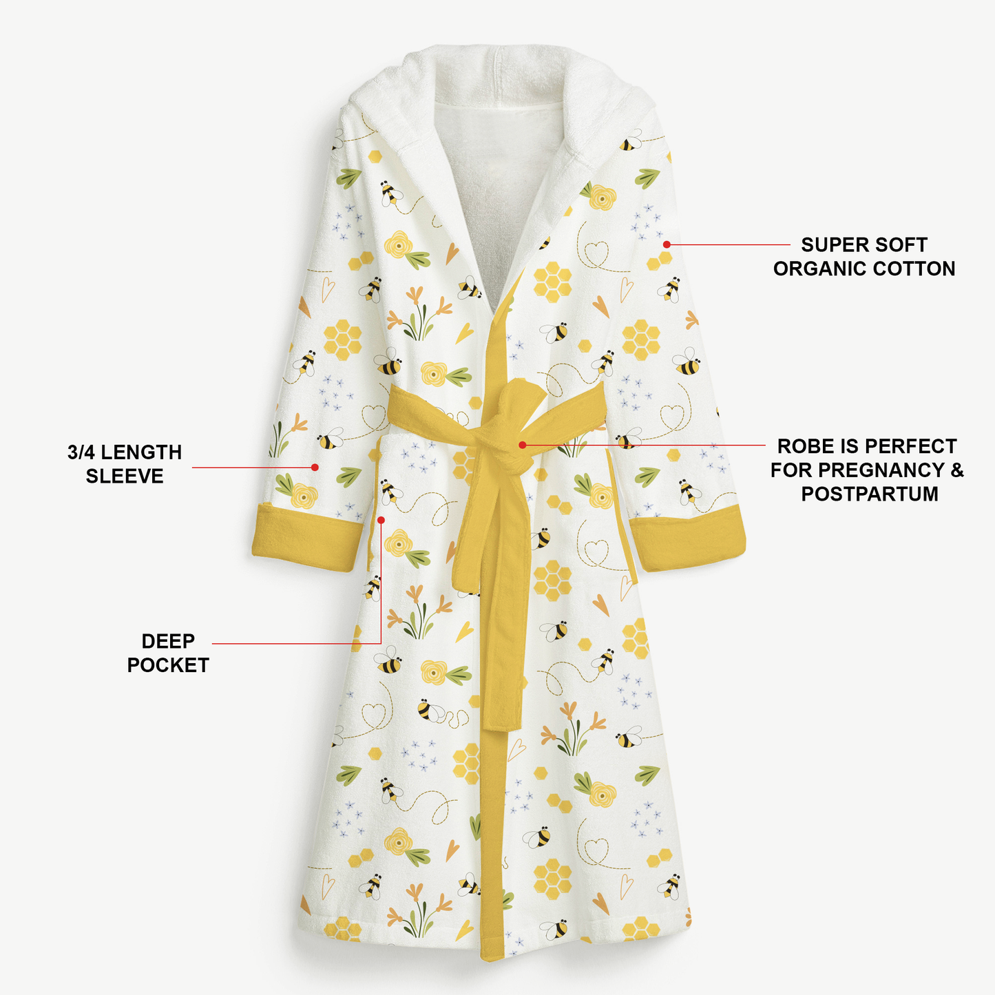 Endanzoo Organic Cotton Maternity Robe - BumbleBee