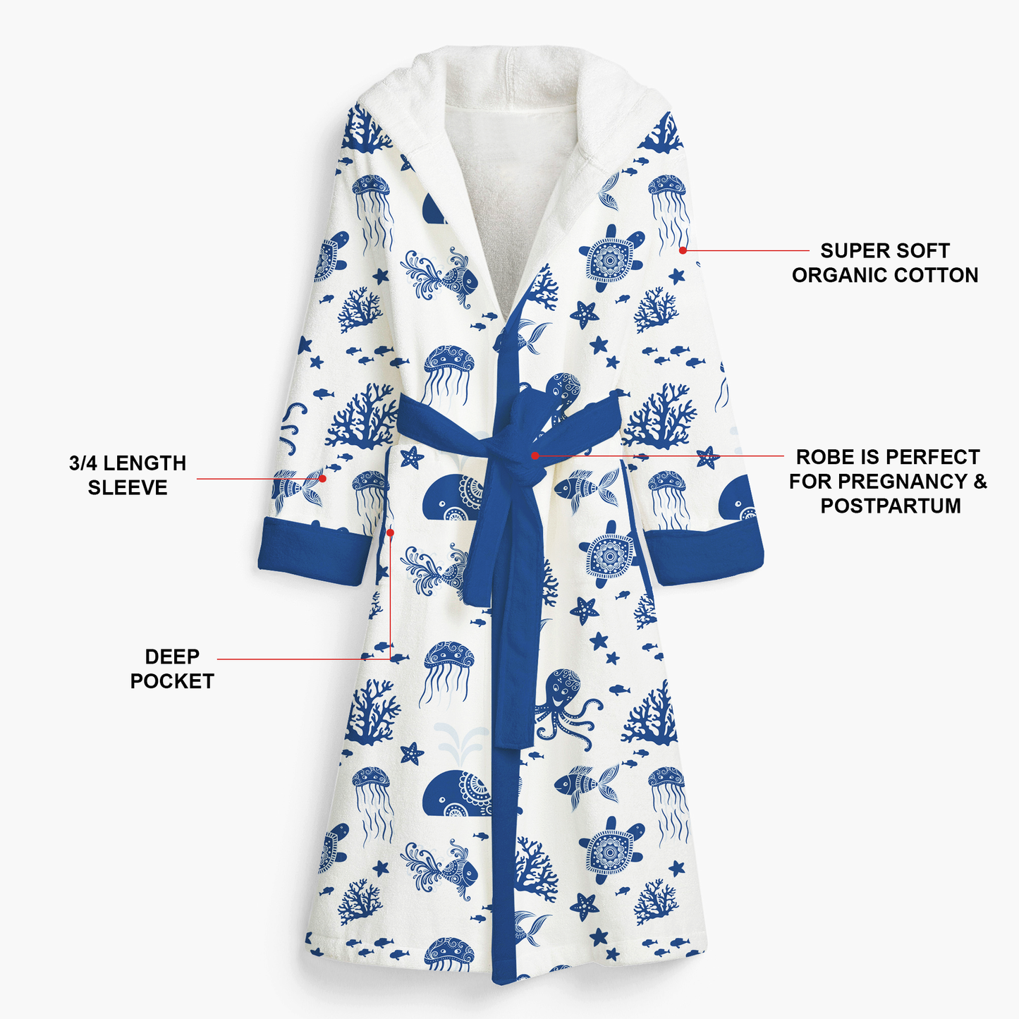 Endanzoo Organic Cotton Maternity Robe - Deep Sea