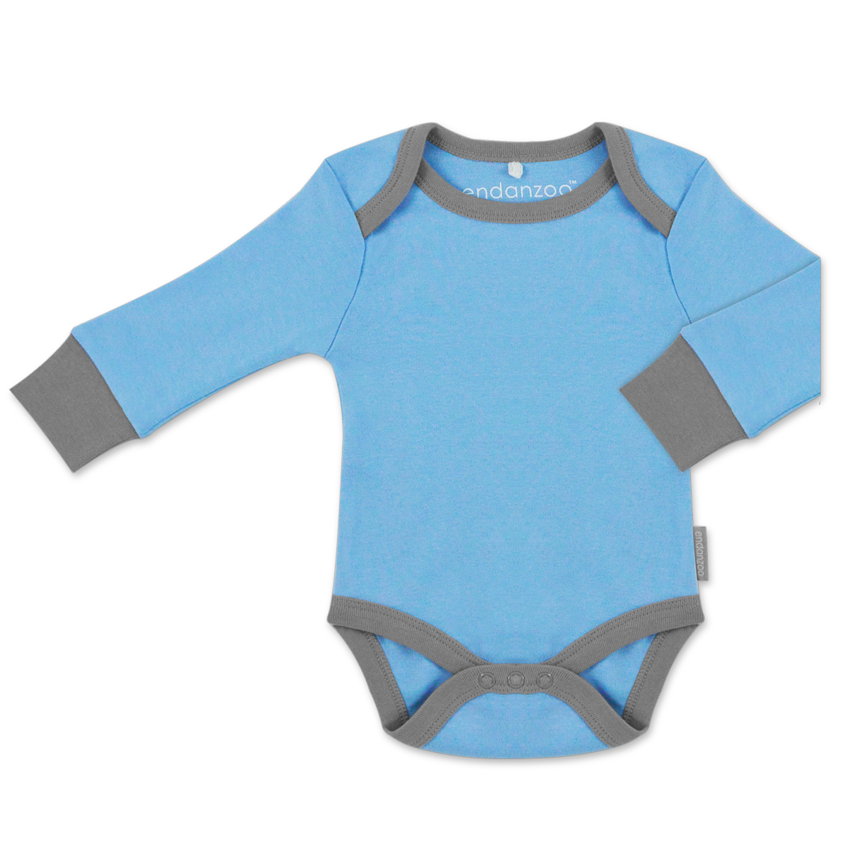 Organic Long Sleeve Bodysuit - Blue w/ grey