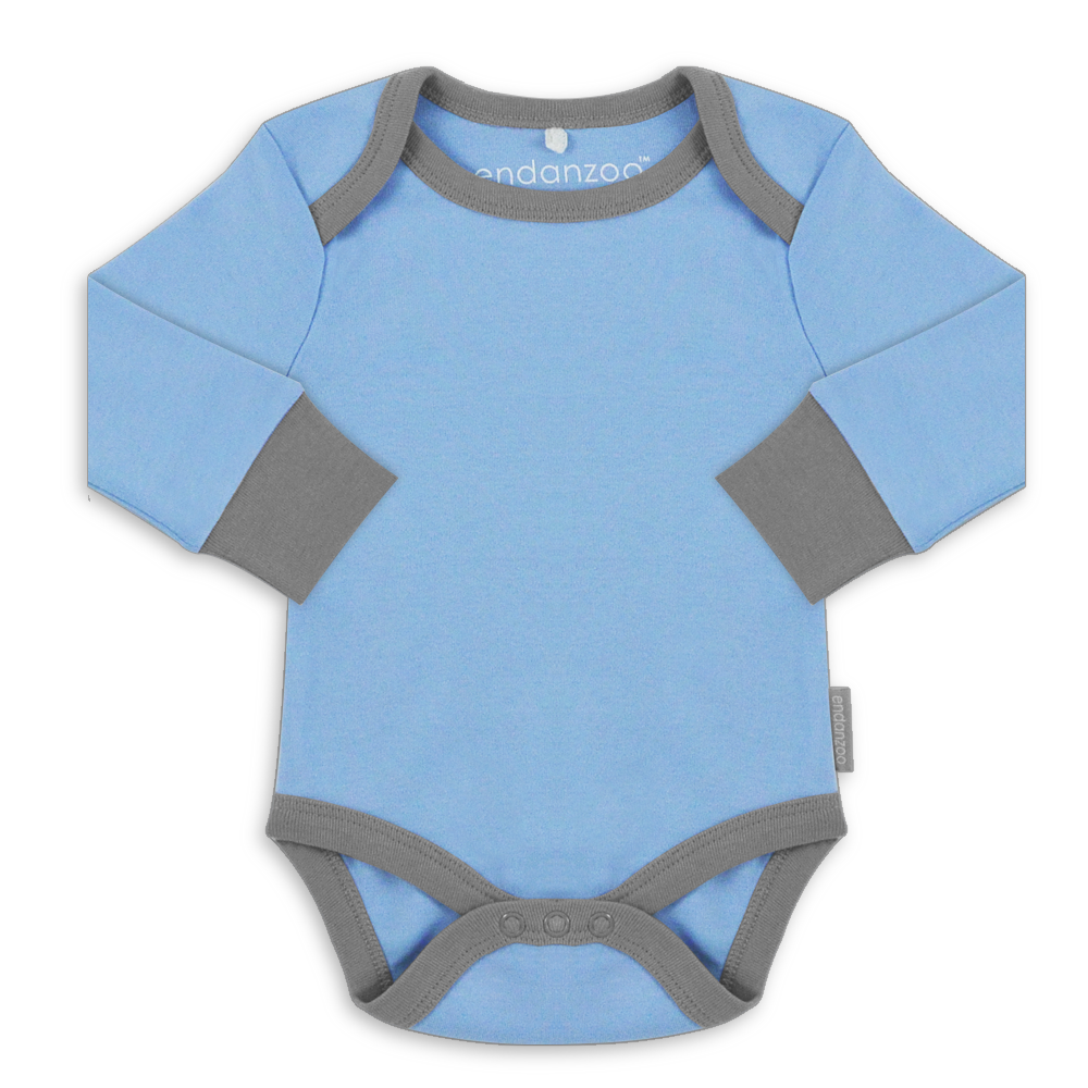 Organic Long Sleeve Bodysuit - Blue w/ grey