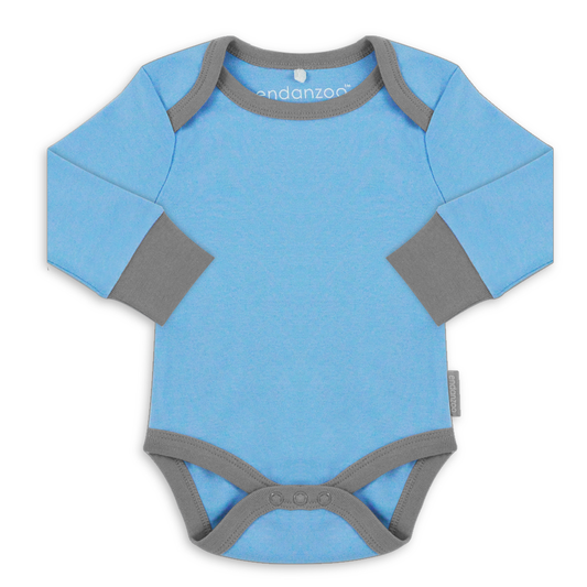 Organic Long Sleeve Bodysuit - Blue w/ grey