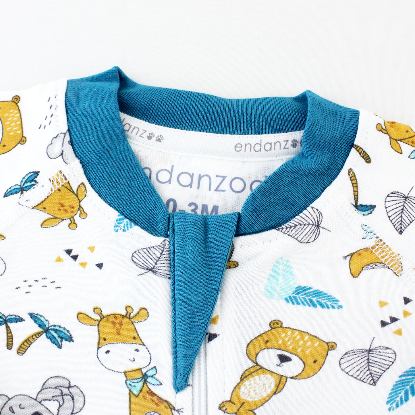 Endanzoo Organic Long Sleeve Double Zippered Romper - Jungle Cuties