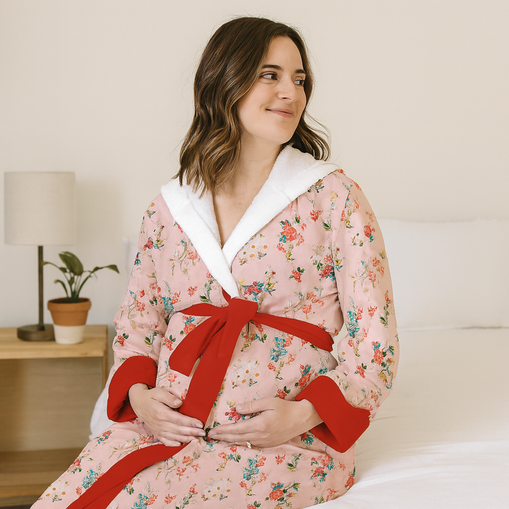 Endanzoo Organic Cotton Maternity Robe - Pink Blossom