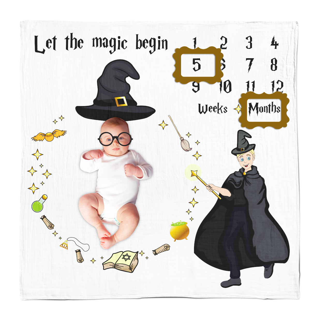 Endanzoo Baby Monthly Milestone Fleece Blanket - Magician
