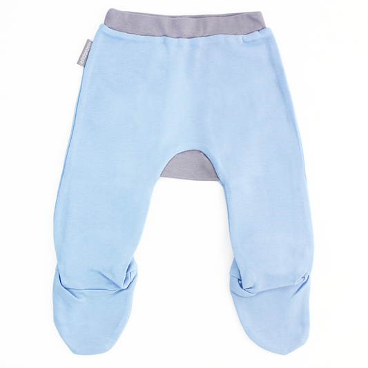 Organic Footed Pant - Blue w/ grey