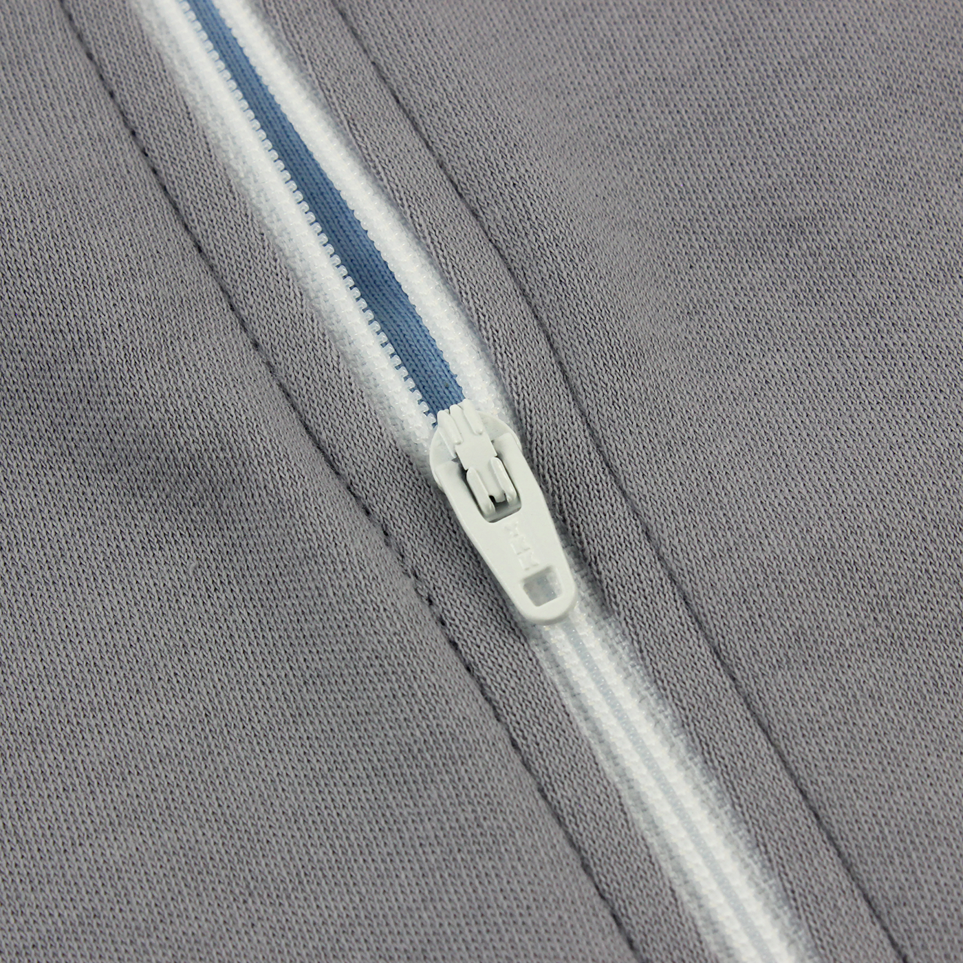 Organic Long Sleeve Double Zippered Romper - Grey w/ Blue