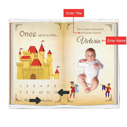 [Personalized] Endanzoo Baby Monthly Milestone Muslin Swaddle Storybook Blanket (Prince or Princess in the Royal Castle)