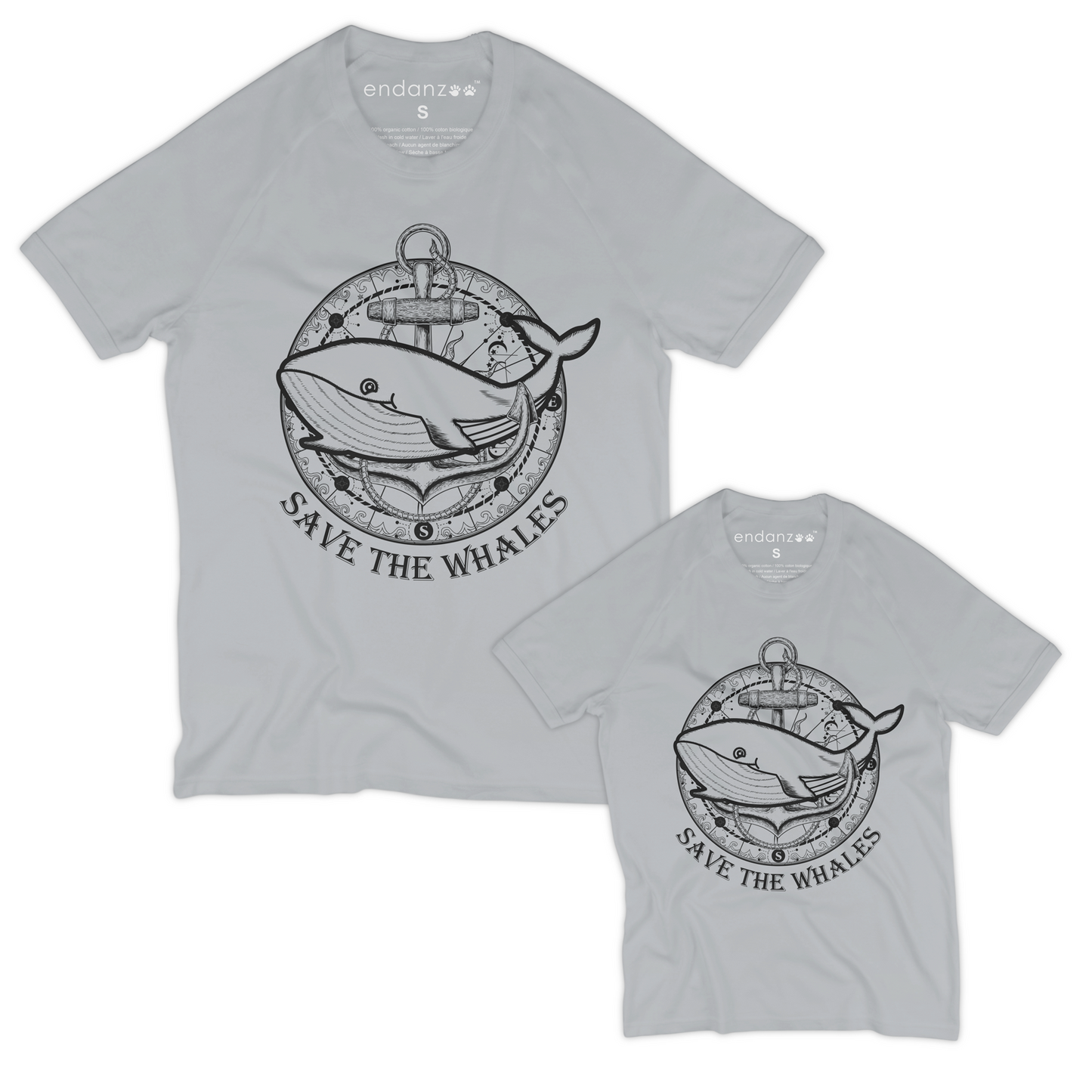 Matching Dad-and-Son Organic Tee Shirts - Whale with Ship Anchor
